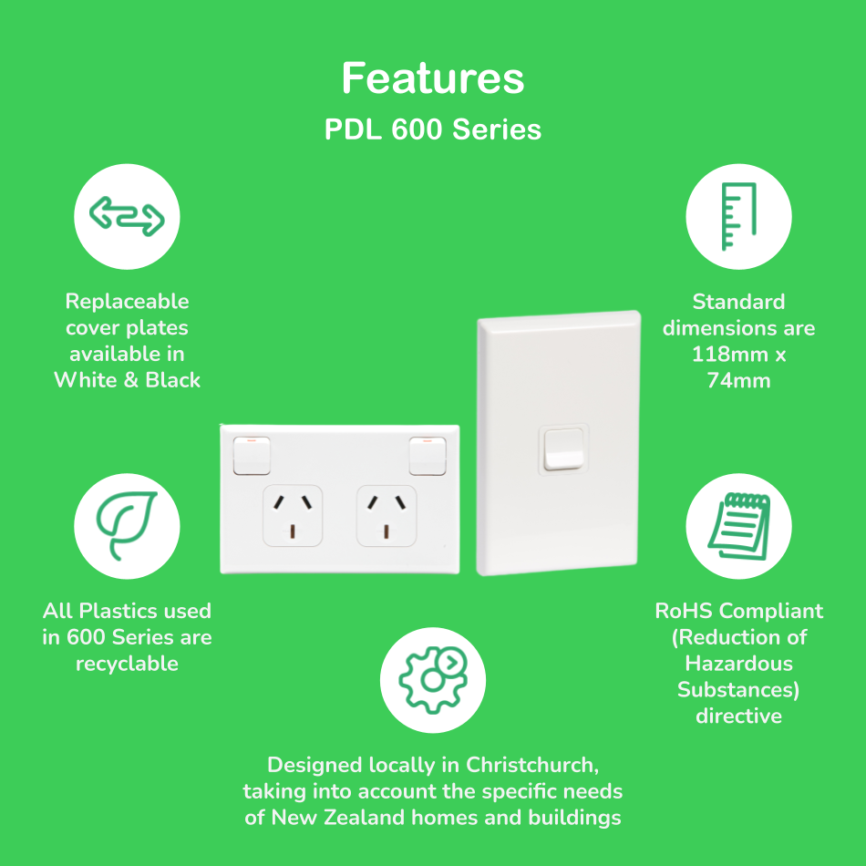 PDL692WH - PDL 600 Series Socket Outlet, Twin switched, Assembled, Vertical, 250V, 10A - White